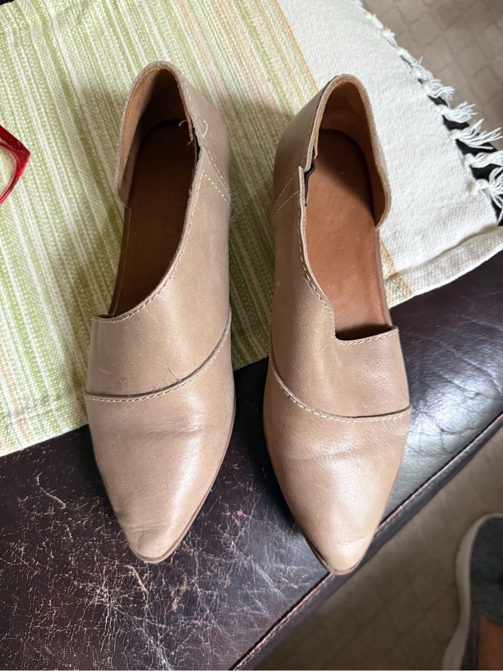 Women's Leather Taupe Slip-On Pointed Toe Flats